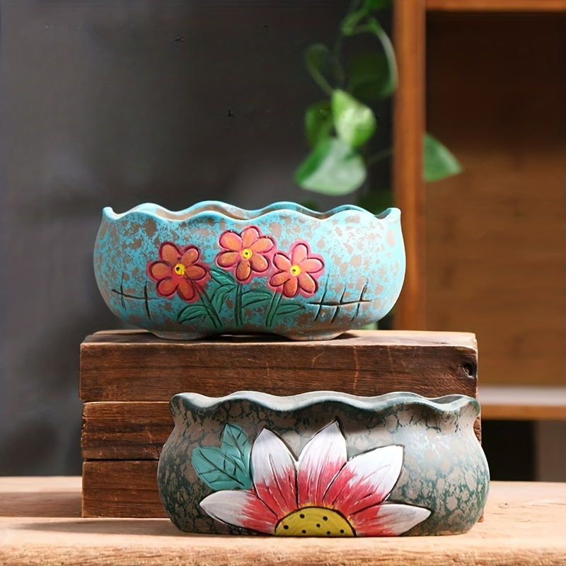 Echeveria Succulent - Vintage Hand-Painted Ceramic Succulent Planter Set